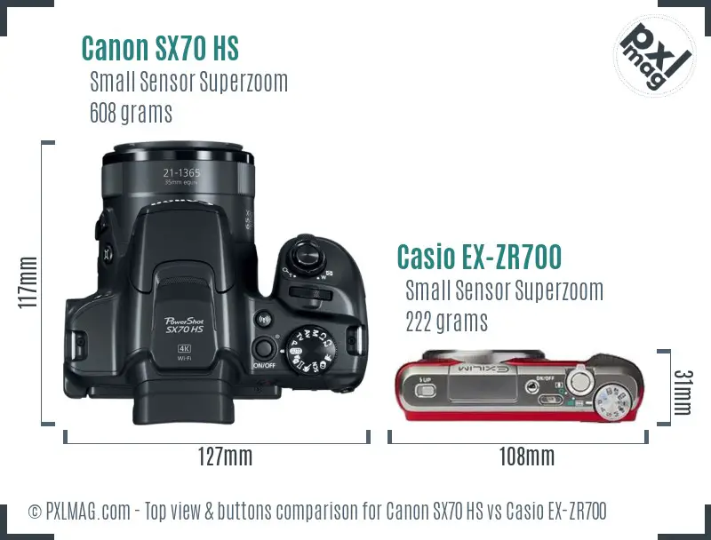 Canon SX70 HS vs Casio EX-ZR700 top view buttons comparison