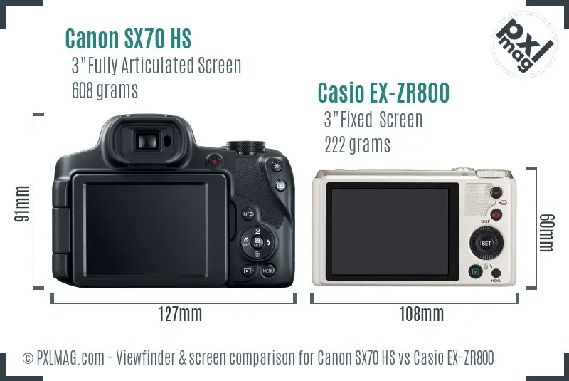 Canon SX70 HS vs Casio EX-ZR800 Screen and Viewfinder comparison