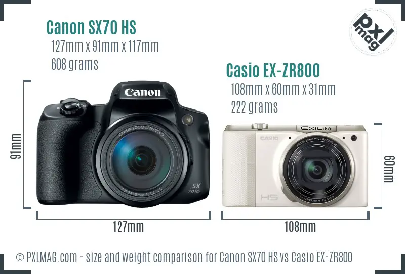 Canon SX70 HS vs Casio EX-ZR800 size comparison