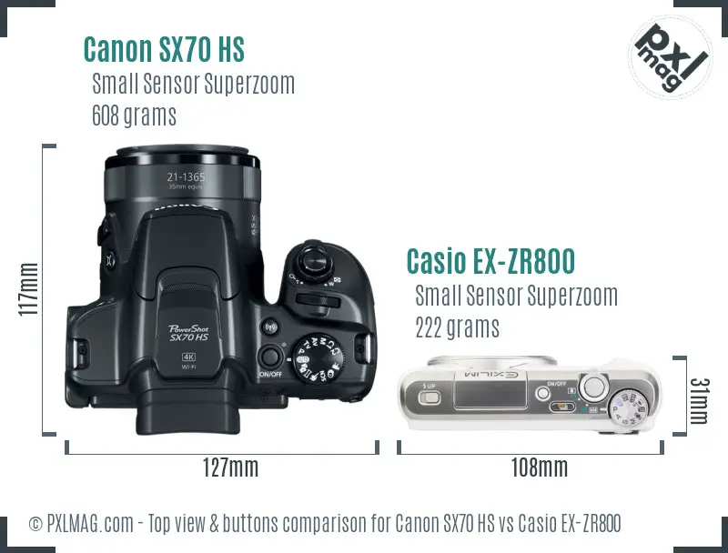 Canon SX70 HS vs Casio EX-ZR800 top view buttons comparison