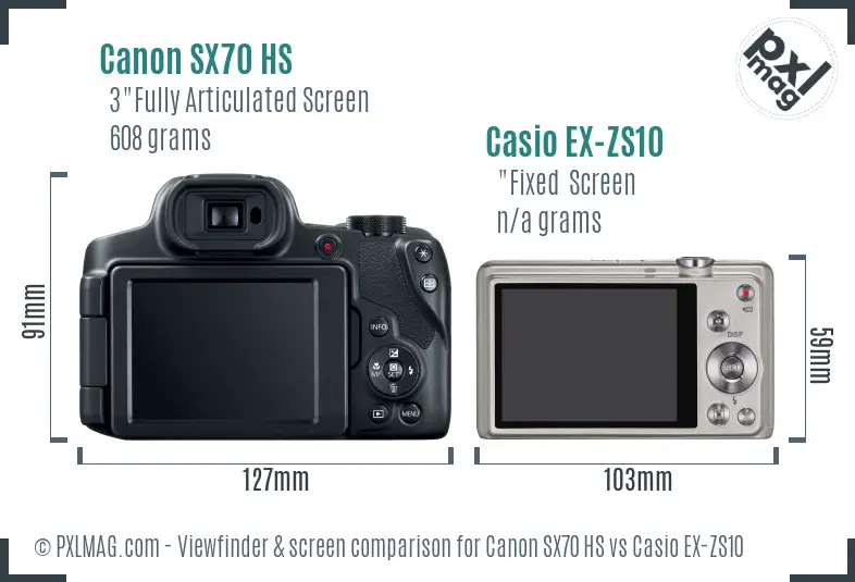 Canon SX70 HS vs Casio EX-ZS10 Screen and Viewfinder comparison