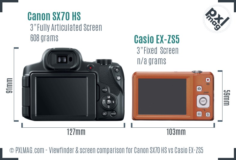 Canon SX70 HS vs Casio EX-ZS5 Screen and Viewfinder comparison