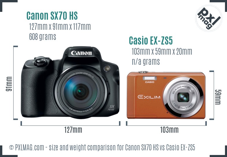 Canon SX70 HS vs Casio EX-ZS5 size comparison
