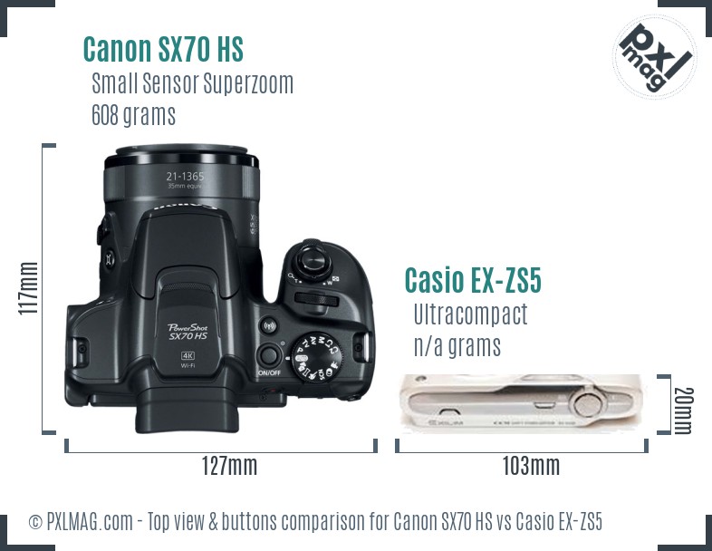 Canon SX70 HS vs Casio EX-ZS5 top view buttons comparison