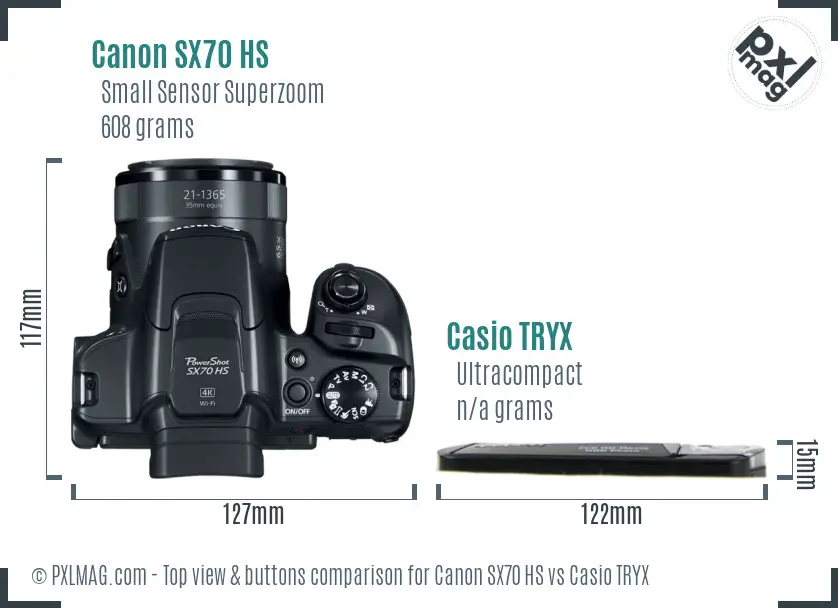 Canon SX70 HS vs Casio TRYX top view buttons comparison