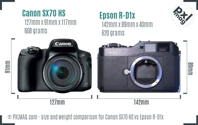 Canon SX70 HS vs Epson R-D1x size comparison