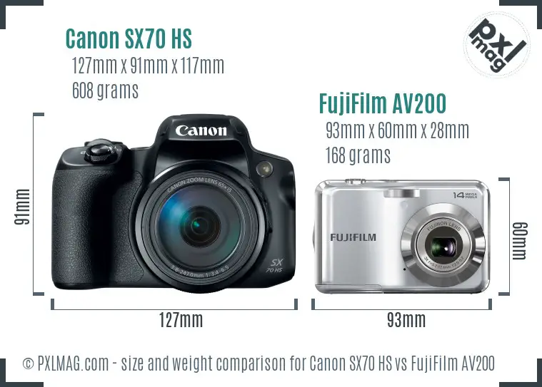 Canon SX70 HS vs FujiFilm AV200 size comparison