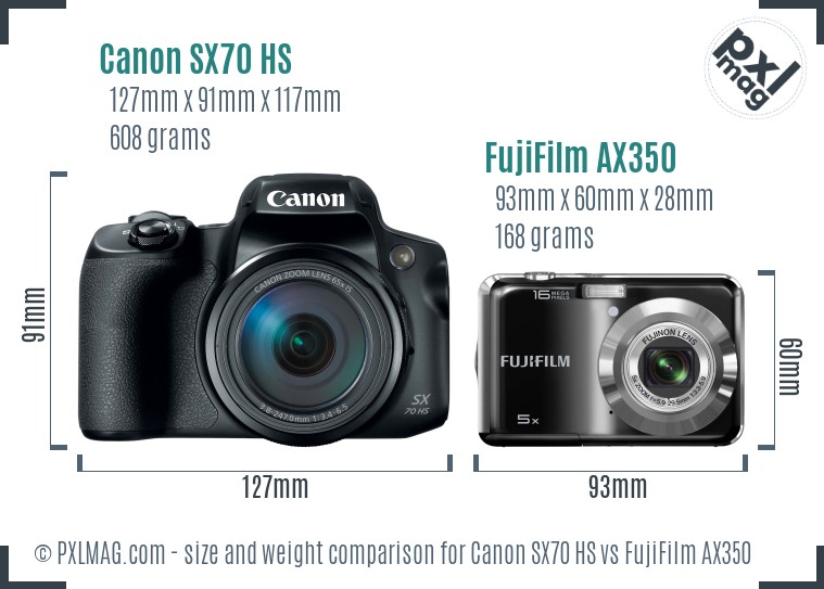 Canon SX70 HS vs FujiFilm AX350 size comparison Canon SX70 HS vs FujiFilm AX350 size comparison