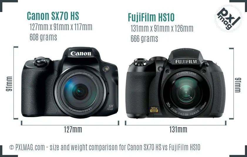 Canon SX70 HS vs FujiFilm HS10 size comparison