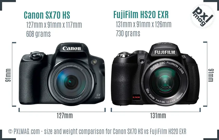 Canon SX70 HS vs FujiFilm HS20 EXR size comparison