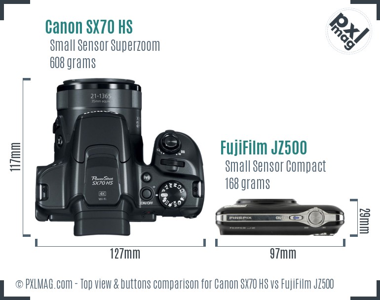 Canon SX70 HS vs FujiFilm JZ500 top view buttons comparison