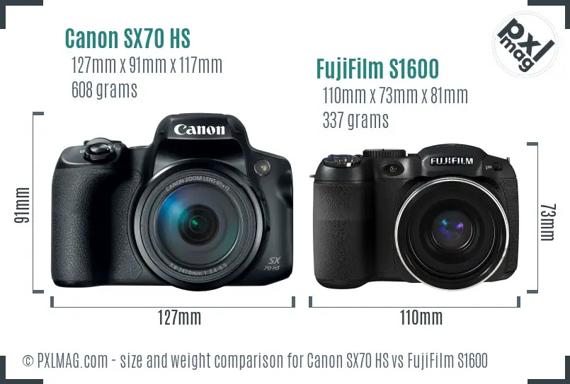 Canon SX70 HS vs FujiFilm S1600 size comparison