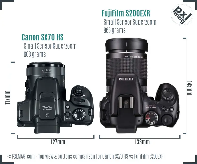 Canon SX70 HS vs FujiFilm S200EXR top view buttons comparison