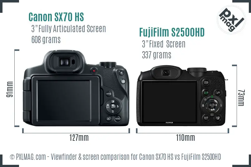Canon SX70 HS vs FujiFilm S2500HD Screen and Viewfinder comparison