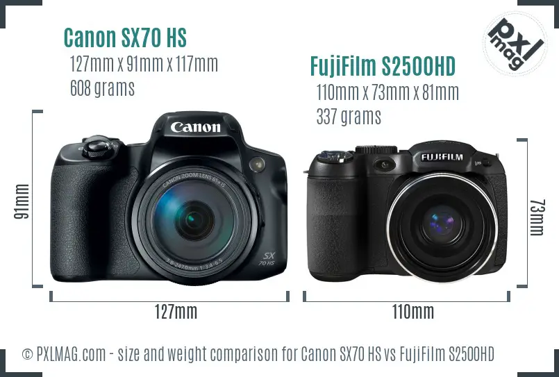 Canon SX70 HS vs FujiFilm S2500HD size comparison