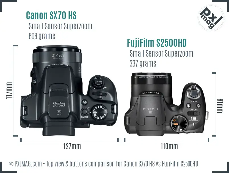Canon SX70 HS vs FujiFilm S2500HD top view buttons comparison