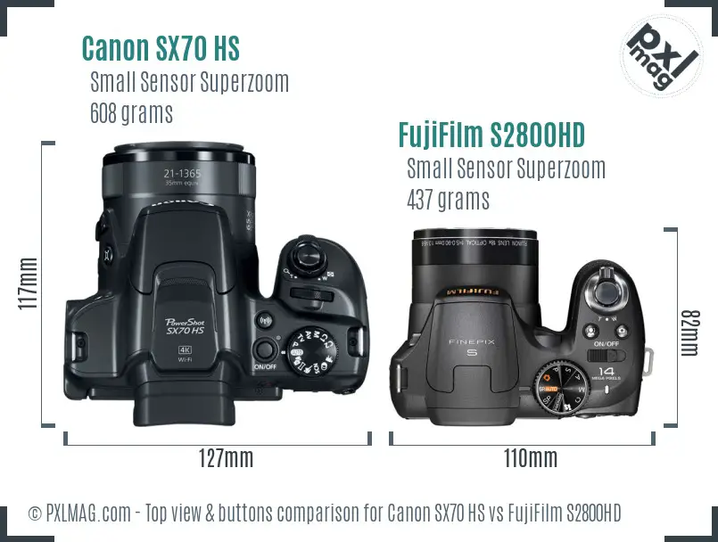 Canon SX70 HS vs FujiFilm S2800HD top view buttons comparison