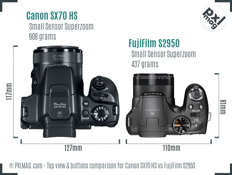 Canon SX70 HS vs FujiFilm S2950 top view buttons comparison