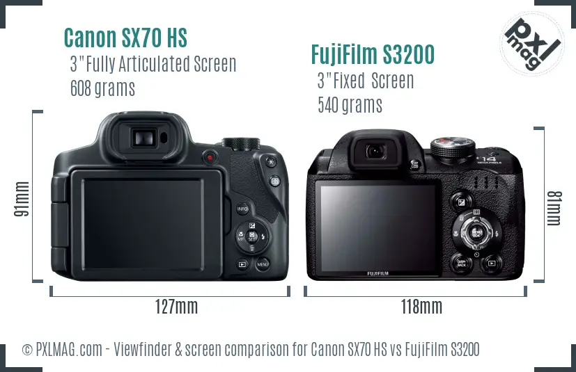 Canon SX70 HS vs FujiFilm S3200 Screen and Viewfinder comparison