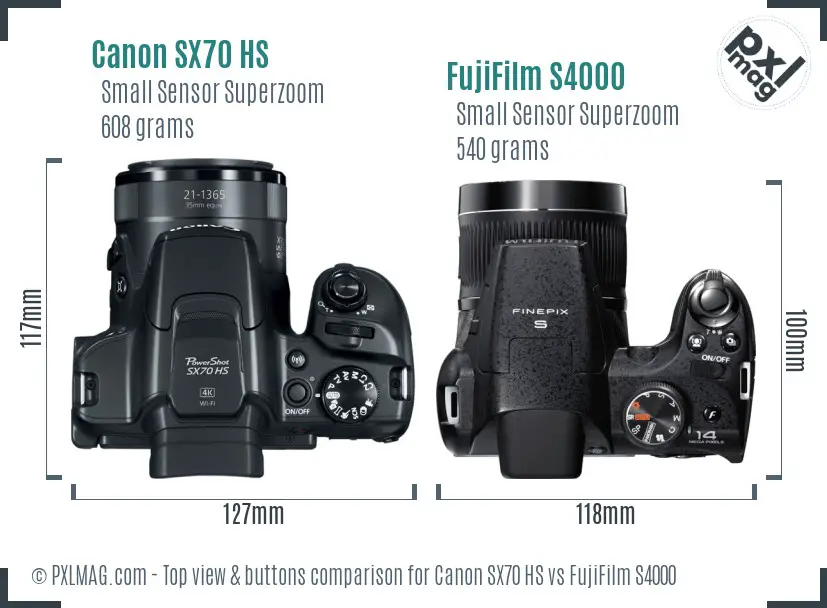 Canon SX70 HS vs FujiFilm S4000 top view buttons comparison