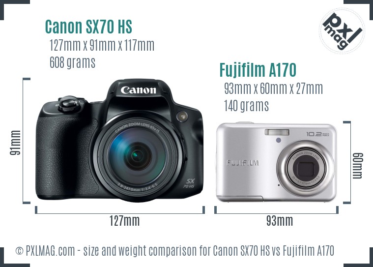 Canon SX70 HS vs Fujifilm A170 size comparison