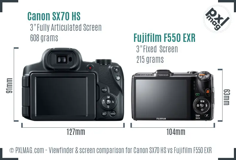 Canon SX70 HS vs Fujifilm F550 EXR Screen and Viewfinder comparison