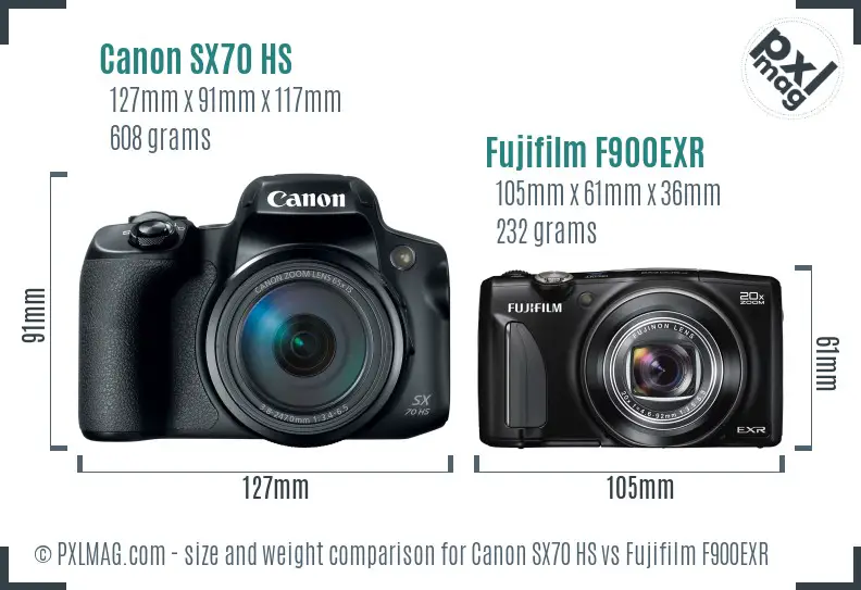 Canon SX70 HS vs Fujifilm F900EXR size comparison