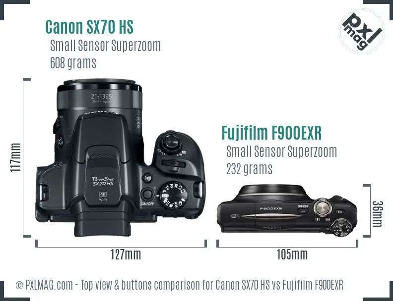 Canon SX70 HS vs Fujifilm F900EXR top view buttons comparison