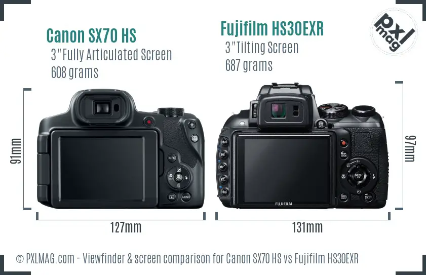 Canon SX70 HS vs Fujifilm HS30EXR Screen and Viewfinder comparison