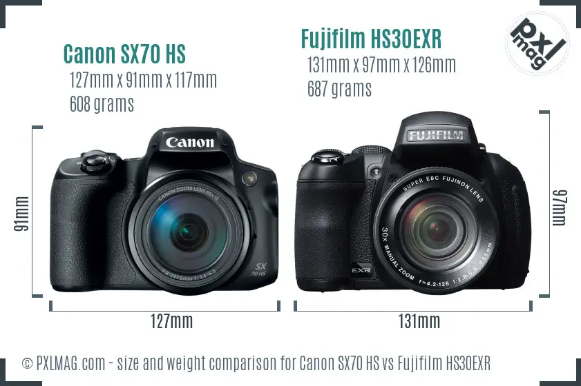 Canon SX70 HS vs Fujifilm HS30EXR size comparison