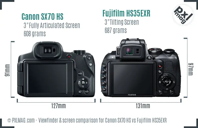 Canon SX70 HS vs Fujifilm HS35EXR Screen and Viewfinder comparison