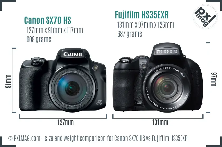 Canon SX70 HS vs Fujifilm HS35EXR size comparison