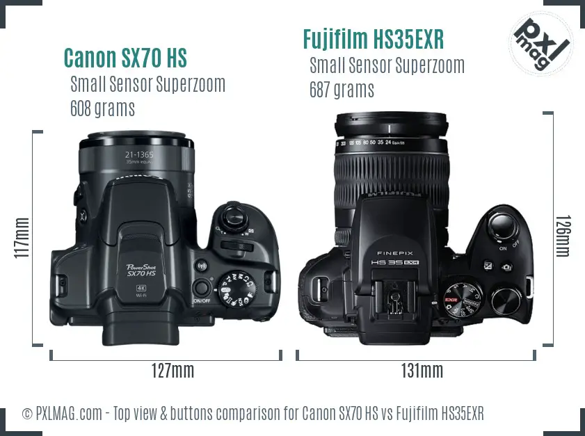 Canon SX70 HS vs Fujifilm HS35EXR top view buttons comparison