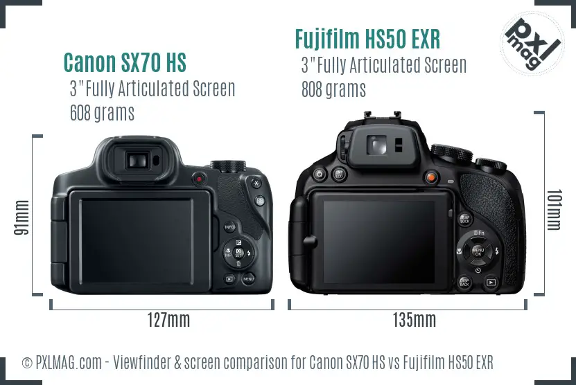 Canon SX70 HS vs Fujifilm HS50 EXR Screen and Viewfinder comparison