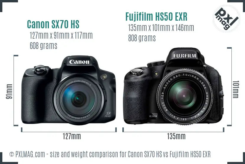 Canon SX70 HS vs Fujifilm HS50 EXR size comparison