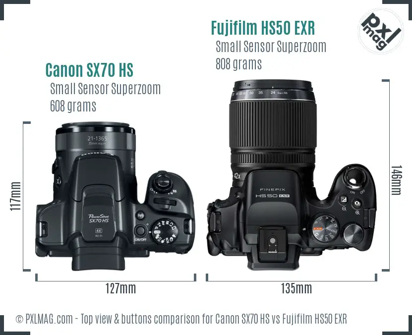 Canon SX70 HS vs Fujifilm HS50 EXR top view buttons comparison