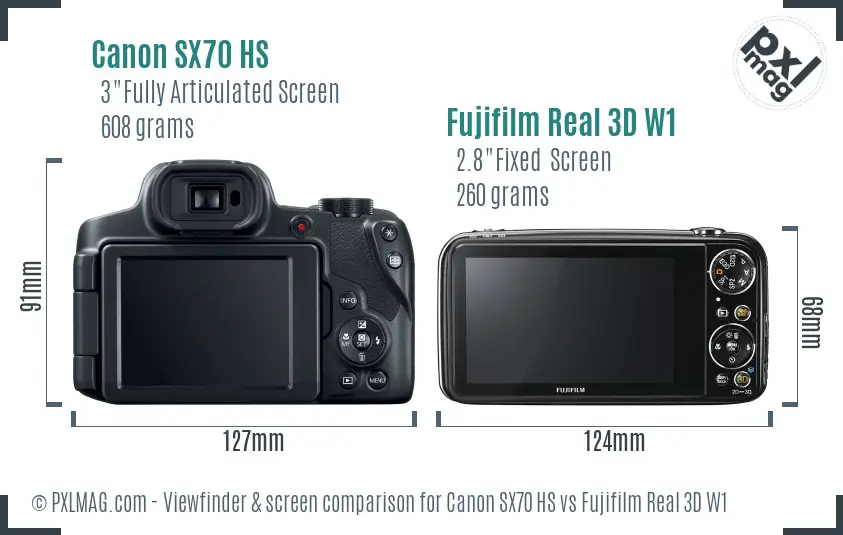 Canon SX70 HS vs Fujifilm Real 3D W1 Screen and Viewfinder comparison