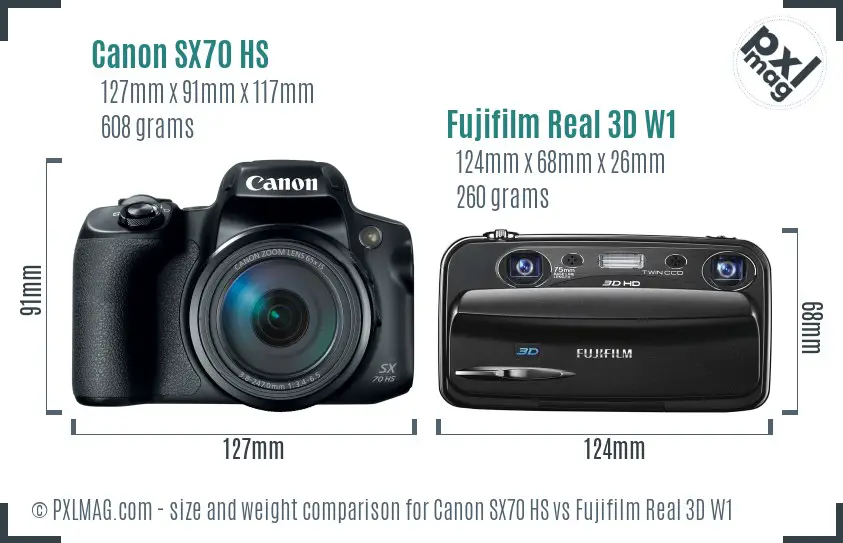 Canon SX70 HS vs Fujifilm Real 3D W1 size comparison