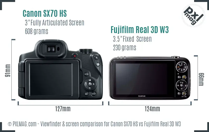 Canon SX70 HS vs Fujifilm Real 3D W3 Screen and Viewfinder comparison