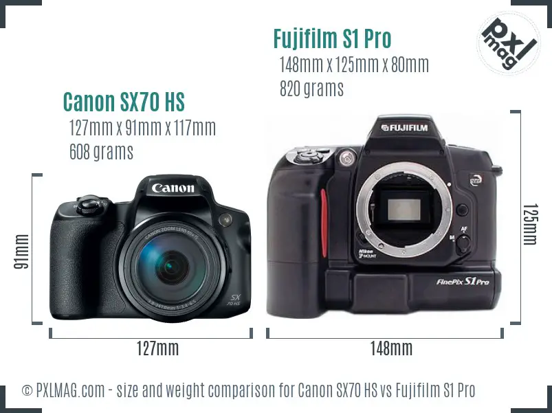Canon SX70 HS vs Fujifilm S1 Pro size comparison Canon SX70 HS vs Fujifilm S1 Pro size comparison