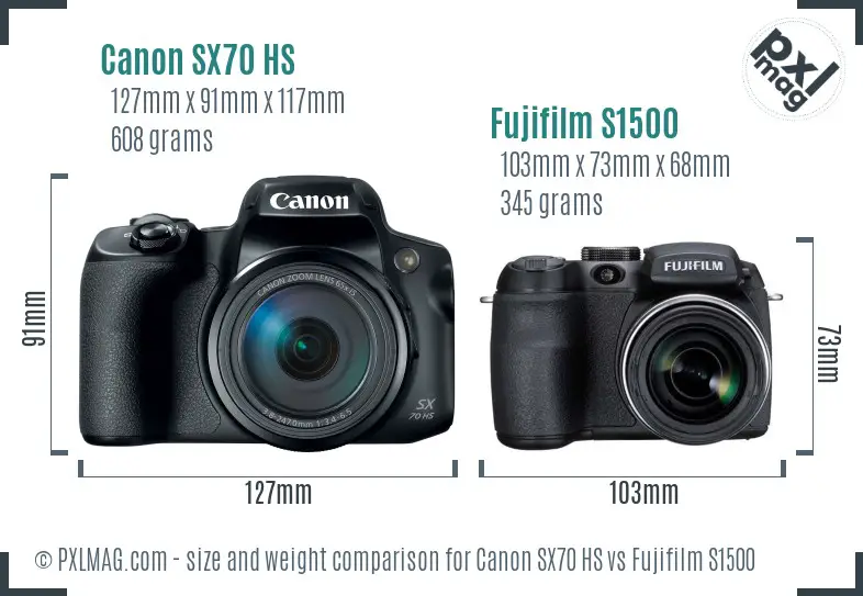 Canon SX70 HS vs Fujifilm S1500 size comparison