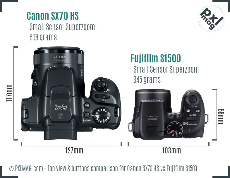 Canon SX70 HS vs Fujifilm S1500 top view buttons comparison