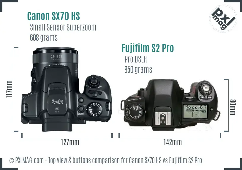 Canon SX70 HS vs Fujifilm S2 Pro top view buttons comparison