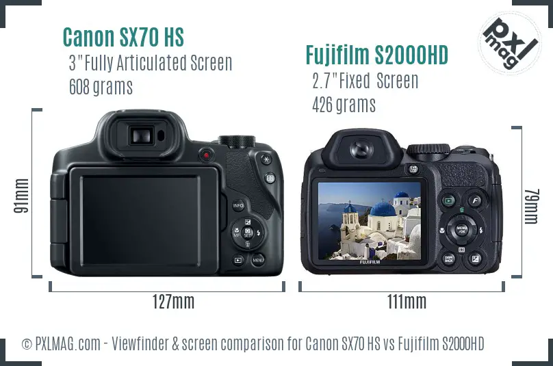 Canon SX70 HS vs Fujifilm S2000HD Screen and Viewfinder comparison