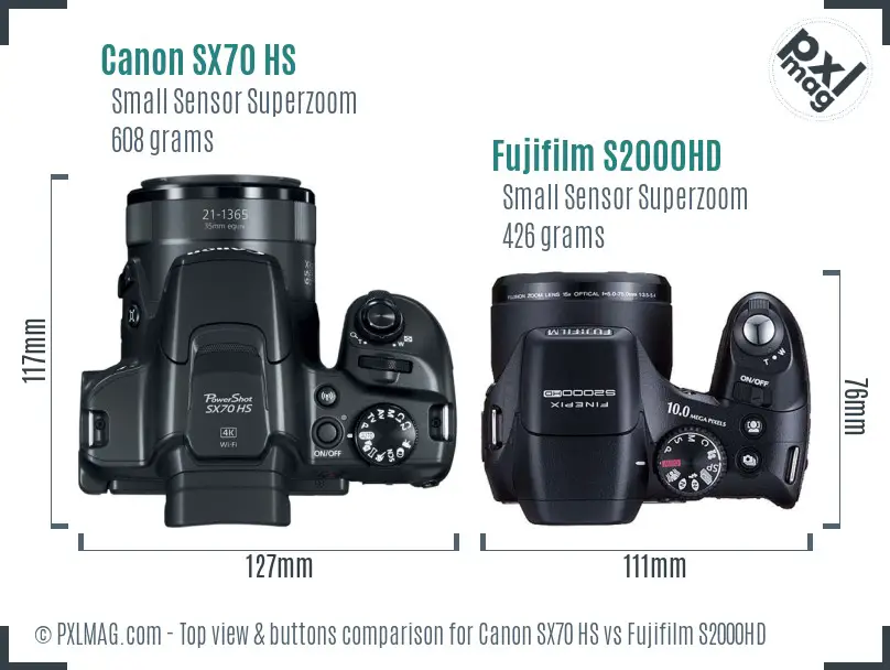 Canon SX70 HS vs Fujifilm S2000HD top view buttons comparison