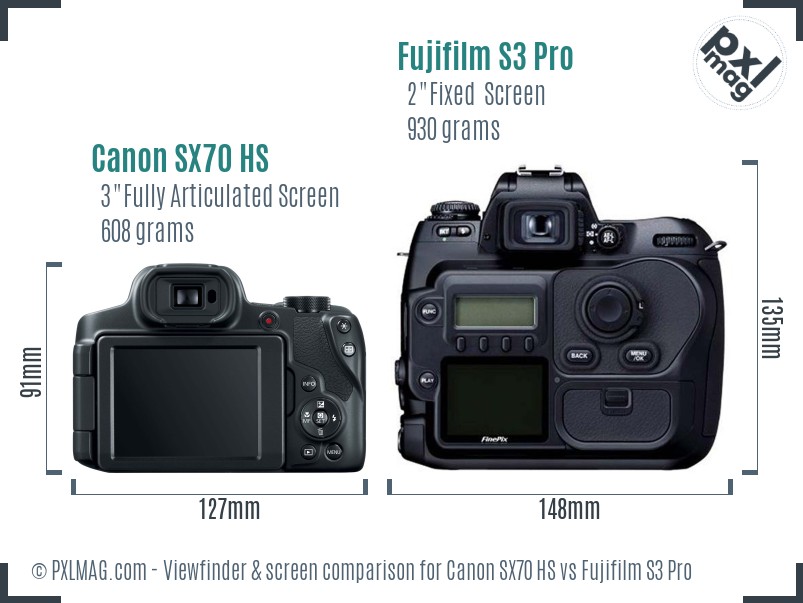 Canon SX70 HS vs Fujifilm S3 Pro Screen and Viewfinder comparison