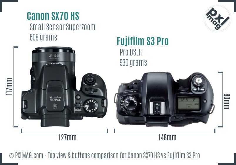 Canon SX70 HS vs Fujifilm S3 Pro top view buttons comparison