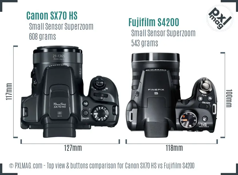 Canon SX70 HS vs Fujifilm S4200 top view buttons comparison