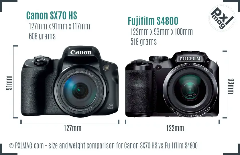Canon SX70 HS vs Fujifilm S4800 size comparison