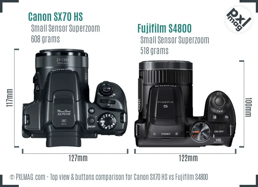 Canon SX70 HS vs Fujifilm S4800 top view buttons comparison
